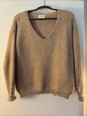 Rose V-Neck Sweater with Gold Thread Accents